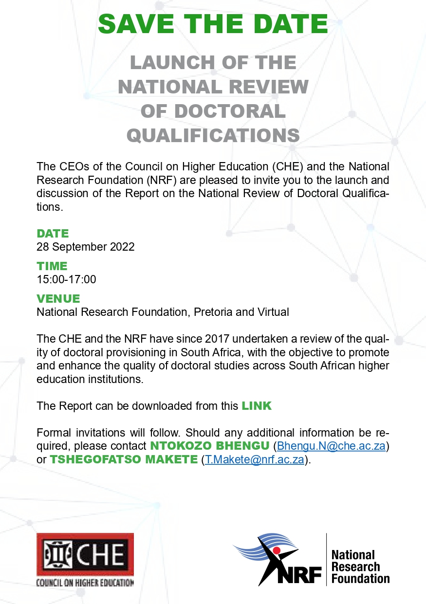 Save the date - 28 September 2022: Launch of the National Review of Doctoral Qualifications